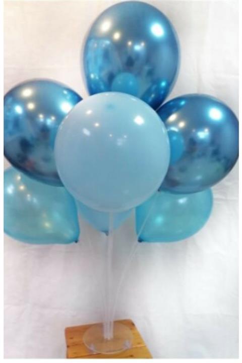 Partini Seç 2 Adet 7'li Balon Standı Ve 14 Adet Krom Mavi - Pastel Mavi - Metalik Mavi Balon Set