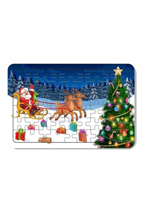 Baskı Atölyesi 54 Parça Ahşap Puzzle Yılbaşı Noel Baba Ve Geyik