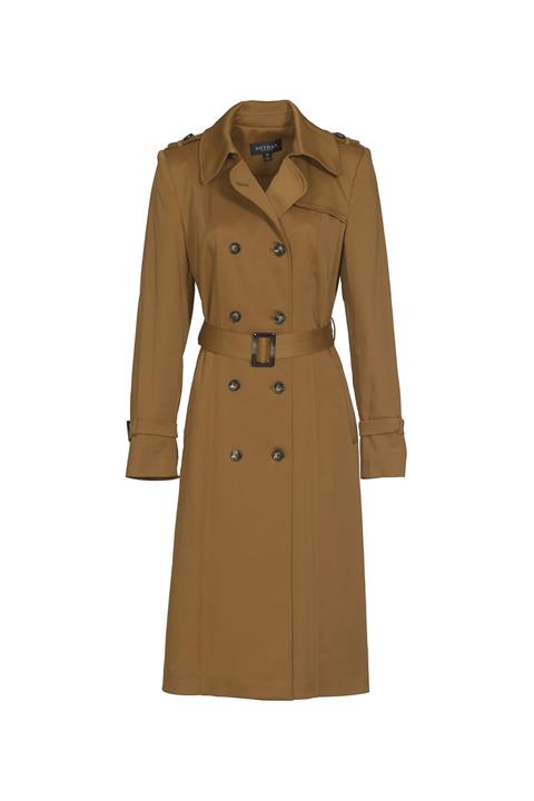 Soydan Güner Kadın Kiremit Düğme Kapamalı Uzun Trençkot