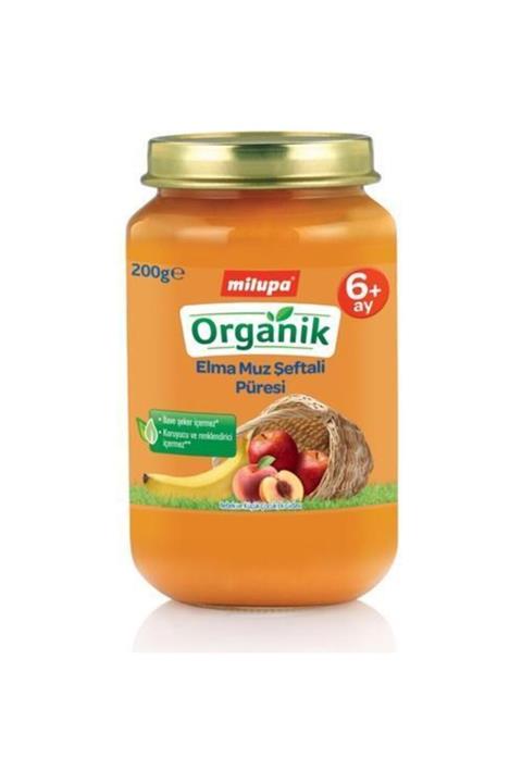 Milupa Organik Elma Muz Şeftali Püresi Kavanoz Maması 200 Gr