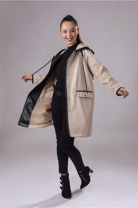 Yılmazlar Giyim Kayra Deri Şeritli Kapüşon Derili Trenç