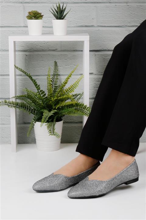 RENKLİBUTİK Kadın Gri Babet Ayakkabı