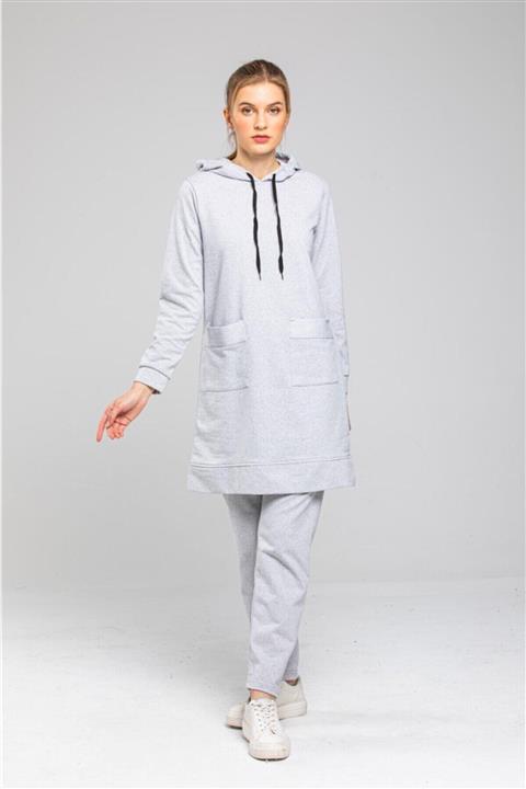 CNG MODA Kadın Cift Cepli Hastane Modeli Gri Eşofman Takımı