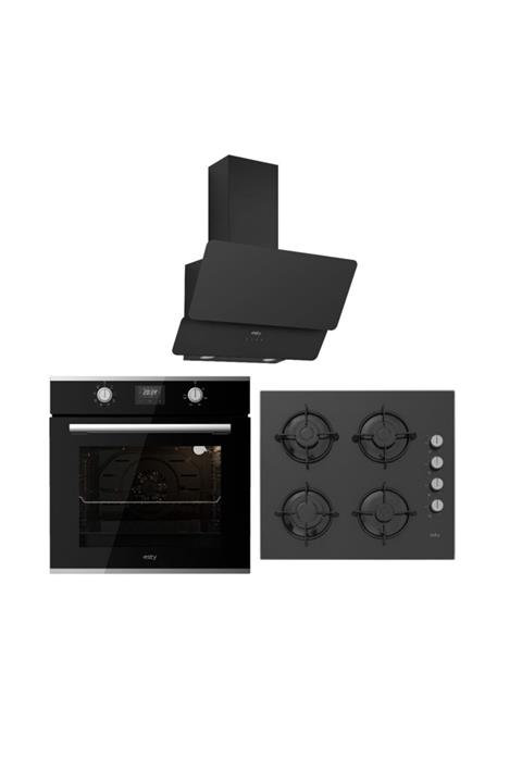 Esty Aef6605b01 Aco5335b01 3471 Siyah Cam Ankastre Set