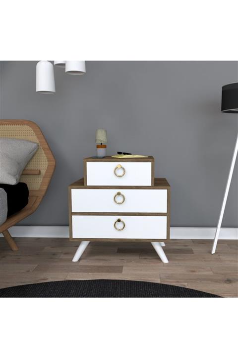 DECOMECH Adel 3 Çekmeceli Komodin Beyaz-ceviz