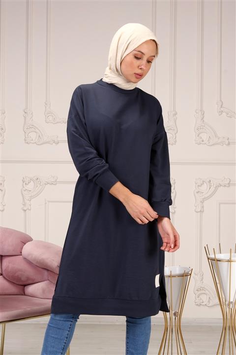 SOUL BY LOREEN FASHİON Kadın 2 Iplik Basic Uzun Lacivert Tunik