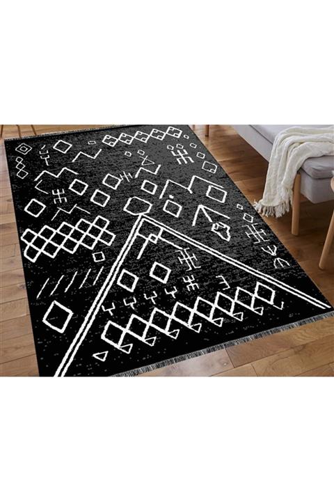 bolart Siyah Beyaz Çift Taraflı Kilim Dokuma Doğal Kaya Desenli
