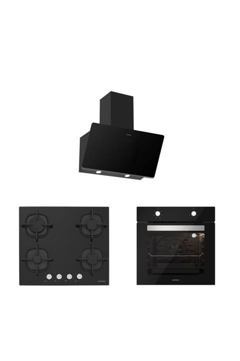 Silverline Siyah Cam Ankastre Set 3457 Soho 60 Siyah+cs5427b01 Bo6501b01