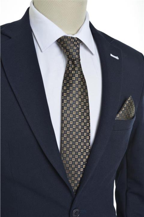 Brianze Erkek Taba Çiçek Desen Mendilli Kravat