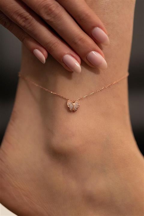 İzla Design Kadın Rose Kelebek Model Kaplama Gümüş İtalyan Halhal