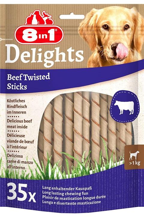 8in1 Delights Beef Twisted 35'li Sticks Burgu Köpek Ödülü Biftekli Yüksek Kaliteli