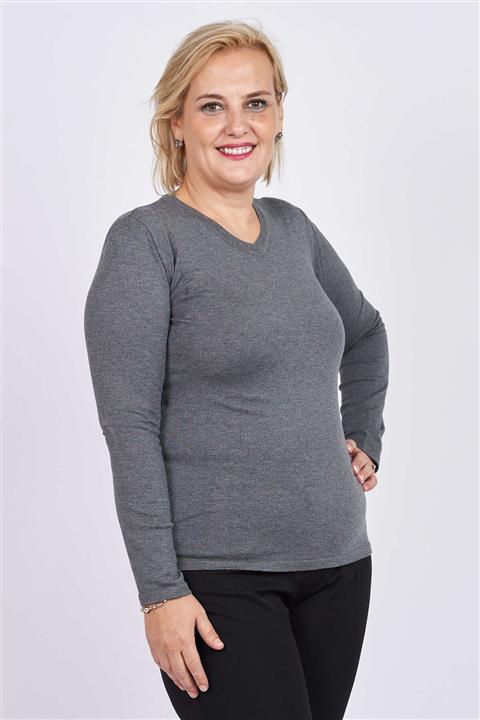 Flaş Triko Kadın Gri Renk V Yaka Kazak