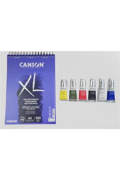 Winsor Newton A4 Defter 300 gr + Yağlı Boya Ana Renkler 6'lı