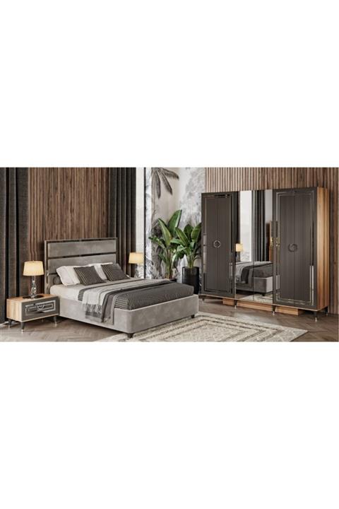 Çiftci Ticaret Retro Antrasit Ceviz Renkli 6 Kapılı %100 Mdf Yatak Odası Takımı