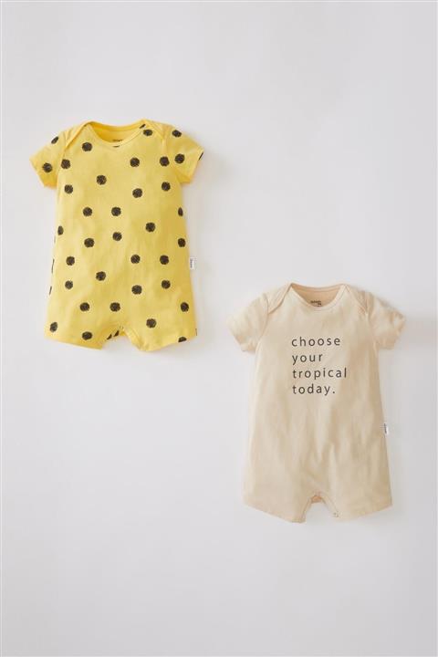 DeFacto Unisex Desenli Pamuklu Kısa Kollu 2'Li Kısa Tulum U7937A221SM