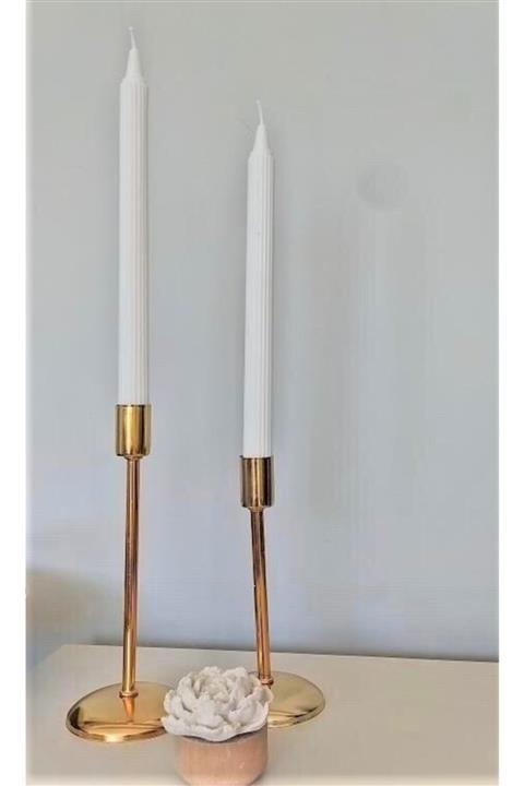 candlelance 2'li Beyaz Çizgili Şamdan Mum