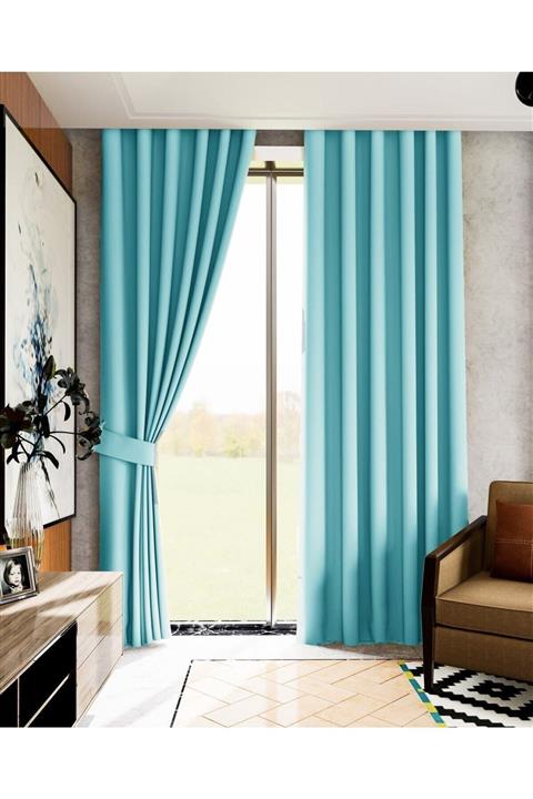 lüks House Açık Turkuvaz Rengi Karartma Blackout Fon Perde