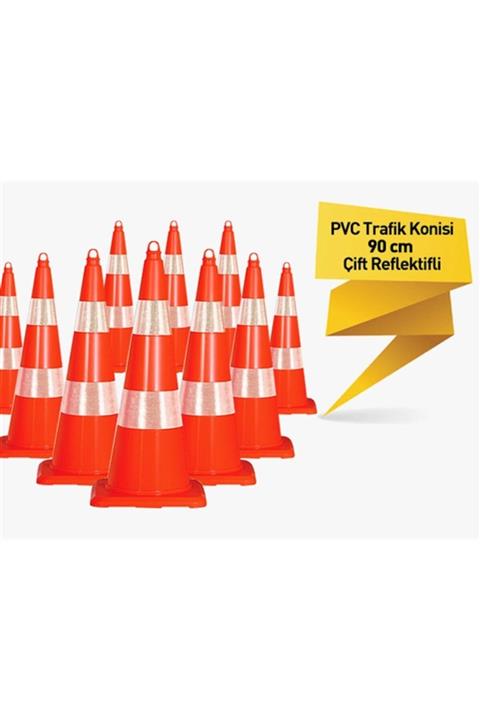 İleri Trafik Pvc Trafik Konisi 90 Cm Çift Reflektikli 10 Adet Trafik Dubası