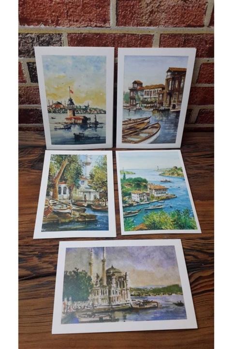 KESKİN COLOR İstanbul'dan Manzaralar Yağlıboya Davetiye Seti 10 Kart & 10 Zarf