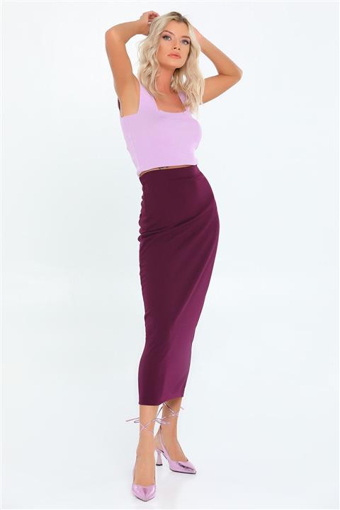 Essah Moda Kadın Mürdüm Likralı Uzun Kalem Etek - Me000376