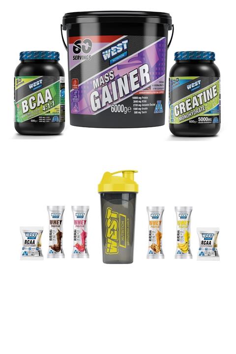 West Nutrition Mass Gainer 6 Kg Çilek - Bcaa 500 Gr Karpuz - Kreatin ( Creatin ) 600 Gr Yeşil Elma
