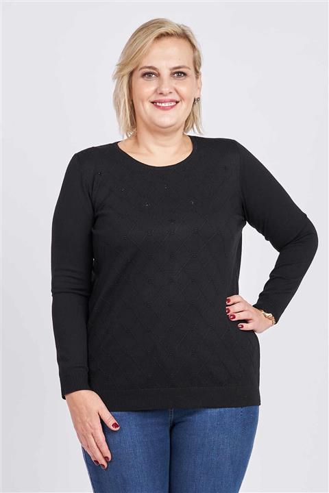 Desen Triko Kadın Yuvarlak Yaka Kazak 0249049 Siyah