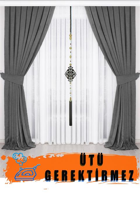 İ.D İpek Dokuma Antrasit Gri Kadifemsi Pileli Fon Perde 1.sınıf Kalite