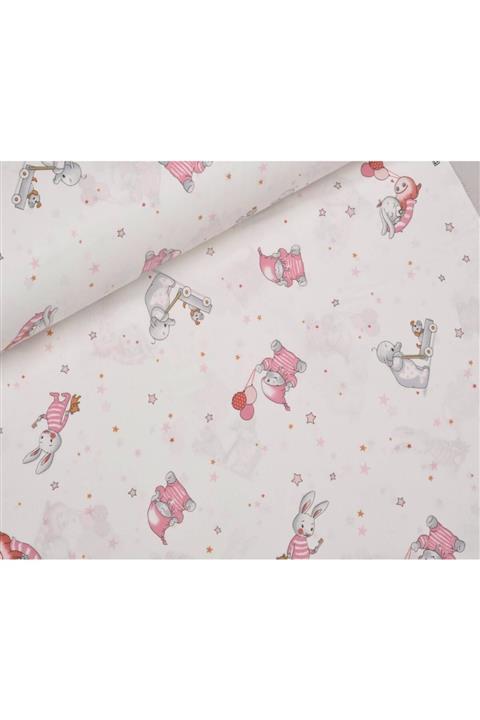 Kumaş Fırsatı Sevimli Tavşan Desenli Poplin Kumaş