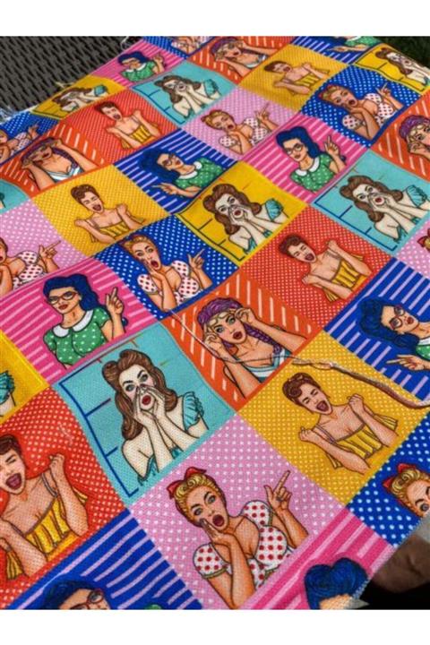 favor kumaş Pop Art Kız Desenli Dijital Baskılı Kumaş Fvr-1328