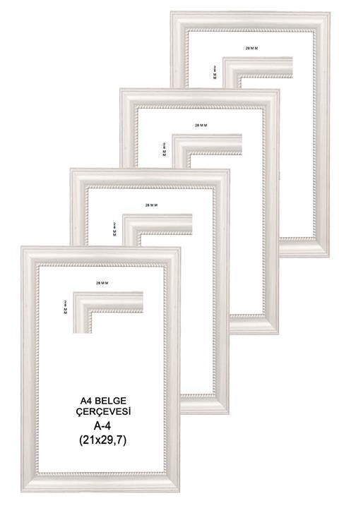 LİONKİNG 4 Adet 21x30 Cm-eskitme-krem-sertifika-4 Fotoğraf Çerçevesi