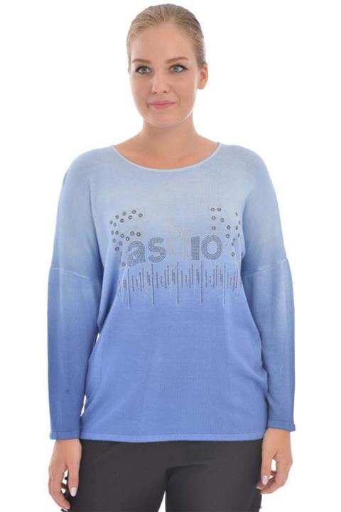 Flaş Triko Kadın Mavi Büyük Beden Yıkamalı Triko
