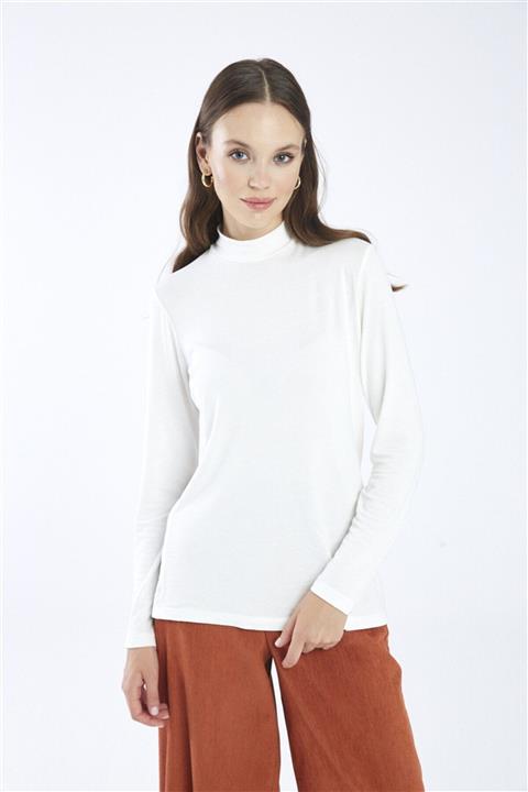 Zühre Yarım Balıkçı Yaka Ekru Basic Bluz B-0083