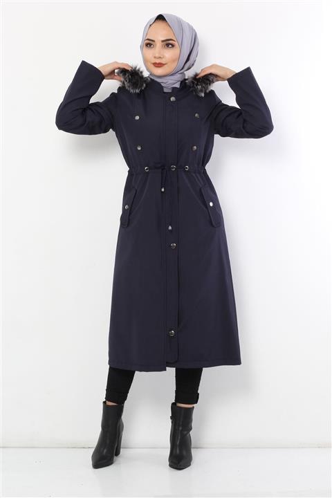 Tesettür Dünyası Içi Kürklü Mont Tsd1870 Lacivert