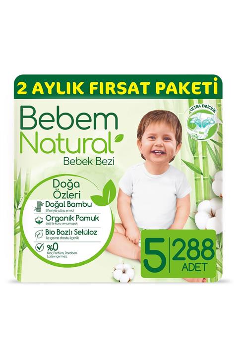 Bebem Natural Bebek Bezi 5 Beden Junior Aylık Fırsat Paketi 288 Adet