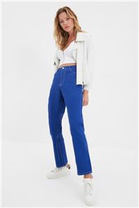 TRENDYOLMİLLA Mavi Dikiş Detaylı Yüksek Bel Straight Jeans TWOAW22JE1165