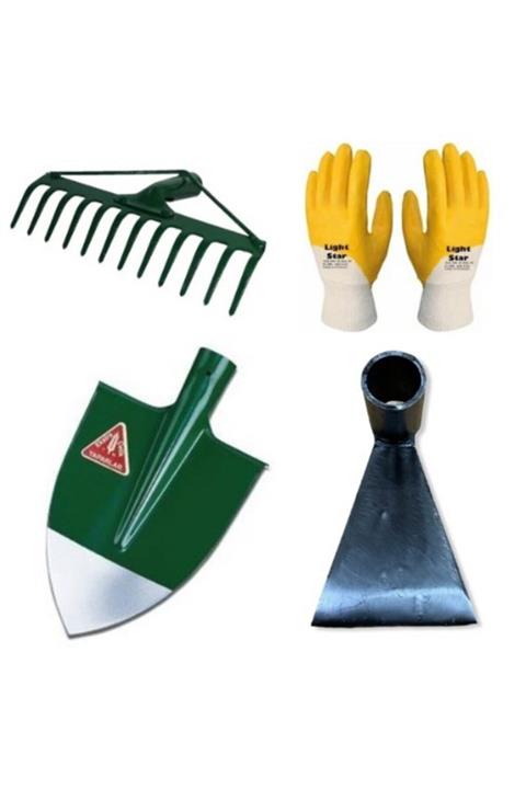 Kaya Bahçe Seti 4'lü Set - Bel Küreğü + Çapa + Tırmık + Eldiven