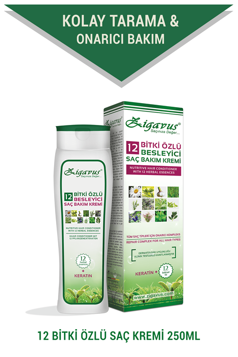 Zigavus 12 Bitki Özlü + Keratin Besleyici Saç Kremi - Kolay Tarama ve Onarıcı Bakım 8699349136628