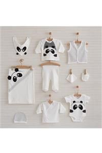 Bebbek Unisex Bebek Beyaz Panda Yenidoğan 10'lu Hastane Çıkışı