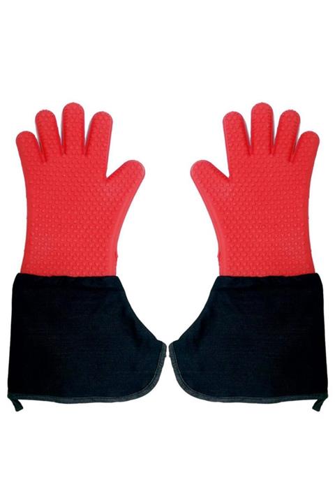 AntiThermo Isıya Karşı Dayanıklı Profosyonel Silikon Tam Bısıya Oy Yanmaz Fırın Eldiveni Kırmızı 42 Cm 1 Çift