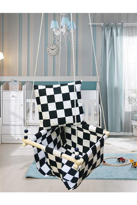 altev tasarım Ahşap Kare Desenli Bebek Çocuk Bahçe Salıncağı