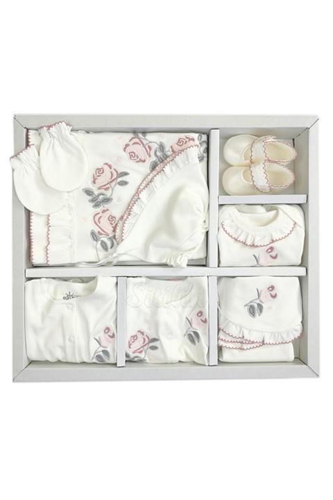 Eda Baby Kız Bebek Ekru Gül Nakışlı Kroşetalı 10'lu Hastane Çıkışı 1005470