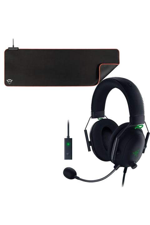RAZER Siyah Blackshark V2 Usb Enhancer + Gxt764 Glide Flex Rgb Gaming Mousepad Xxl Bundle