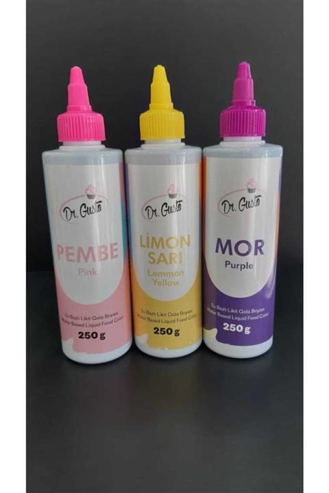 Dr. Gusto Dr Gusto Su Bazlı Likit Boya 3 Lü Set Pembe / Limon Sarı / Mor 250 Gr