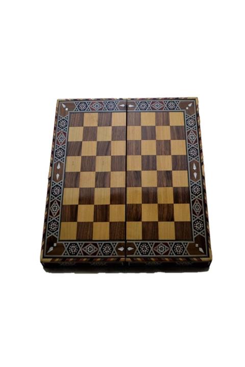 Gift Home Gifthome, El Yapımı, Masif Ahşap,sedefli,koyu Ceviz, Kenar Süs., Ufak Tavla (33x16,5 Cm)