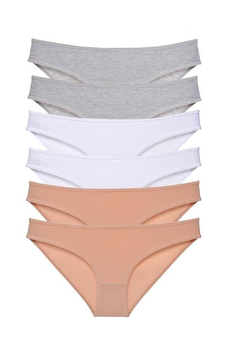 Shoveno Ten Beyaz Ve Gri Likralı Esnek Yumuşak Dokulu Kadın 6 Lı Slip Külot
