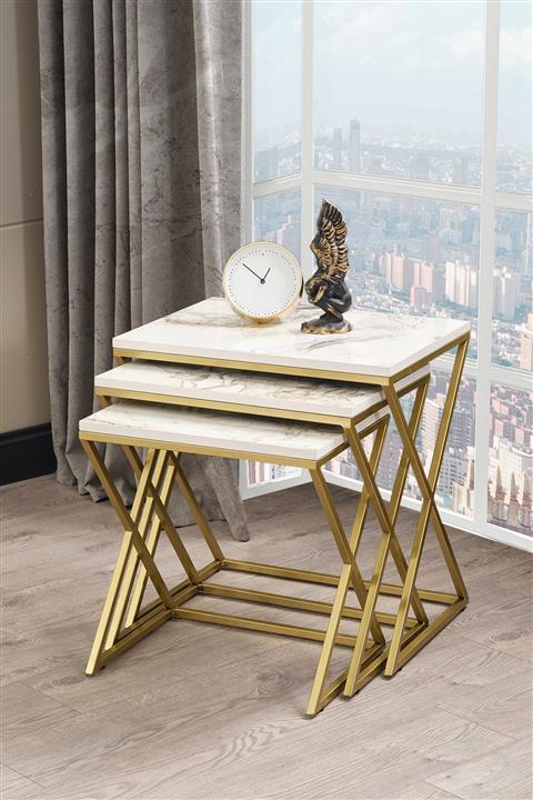 Sawoli Mobilya Royal Metal Ayak Mermer Desen Gold Zigon Sehpa
