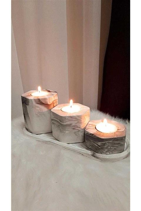 Dudo Baby Dudo 3'lü Mermer Desenli Tealight Mumluk Set, Mumluk