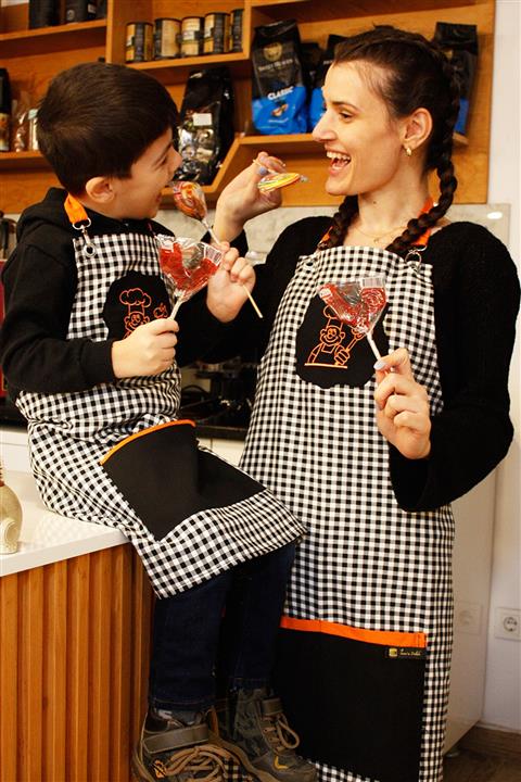 İhome Keten Kumaş Çift Renk Özel Tasarım Piksel Desen Anne Çocuk Mutfak Önlüğü