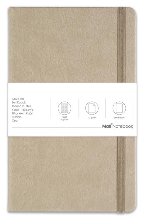 Matt Notebook 13x21 Lastikli Defter Kareli Bej