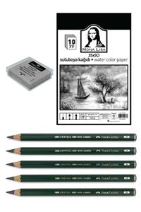 Faber Castell Eskiz 1 Monalisa 160gr 35x50 10x Resim Kağıdı 9000 Dereceli Kalem Seti Hamur Silgi